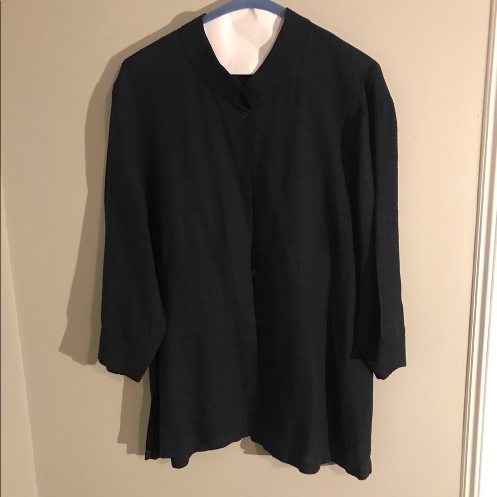 Dressy Eileen Fisher linen outfit.